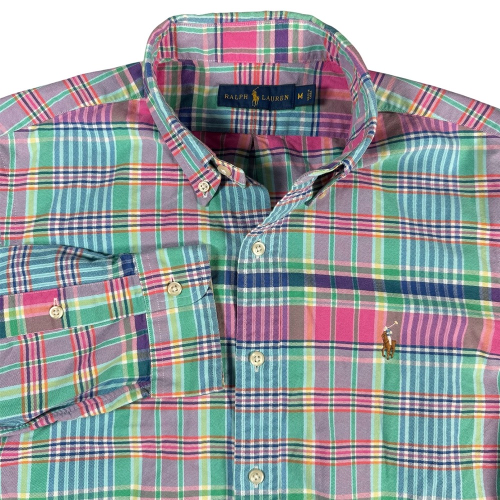 Ralph Lauren Plaid Button Down Shirt Mens M Pastel Long Sleeve Cotton Flesh Pony